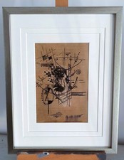 Tableau Abstrait aquarelle et mixte- essai Art Brut-Rose- Main- original signé 