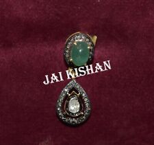 Élégant Émeraude Gemme Polki Diamant Pavé 925 Argent Sterling Délicat Pendentif