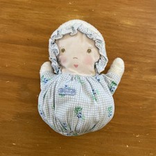 Doudou Peluche Poupée Chiffon Tissu Boule AJENA Grelot Hochet Vichy Bleu Fleurs