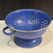 Ancienne Passoire Égouttoir Bleu Émaillée Diamètre 24Cm