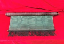 Ancien rideau de calèche Soie moirée Support bois incrusté de nacre 19 eme Store