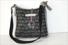 LANCASTER  Besace Sacoche Toile Imprimée Lavable Noire Grise Bandoulière TBE