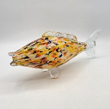 Sculpture bouteille poisson verre soufflé moucheté multicolore Murano XXème