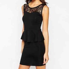 SOPRANO Black Floral Lace Yoke Peplum Sleeveless Sweetheart Pencil Dress Small