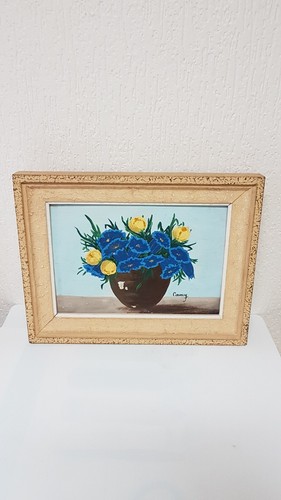 Cadre peinture fleurs bleues - fleurs,