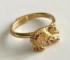 Adorable BAGUE doré OURS réglable NEUF ajustable Goldtone BEAR RING fille femme