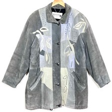 Manteau Veste En Cuir Touché Daim Empiècements Graphique Vintage 80/90’s Arnaud