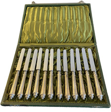 12 Couteaux À Fromage/Dessert Manche à la Russe  Argent Fourré Orfévre HUIGNARD