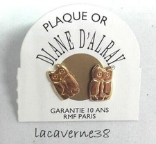  Boucle d'oreille puce DIANE D'ALRAY plaqué or 5 microns chouette/hibou bijoux