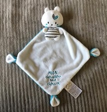 Doudou Ours blanc bleu indien