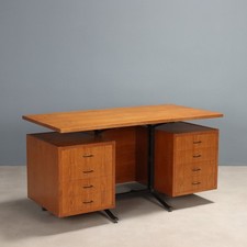 Bureau Vintage Design Plaqué en Teck Métal des Années 1960 Original