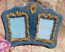 ANCIEN CADRE DOUBLE à POSER en velours et métal embouti de style rocaille XIXe