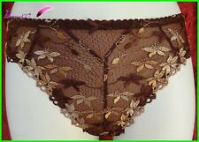 Slip / Culotte ou String  MIRIALE Marron broderie dorée  S ou L -  AB17