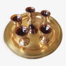 Service à caviar en laiton et verre soufflé