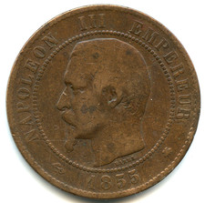 10 centimes Napoléon III , tête nue 1855 BB ancre n°5814