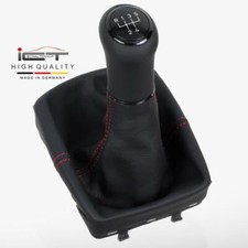 ICT Pommeau de levier cuir pour VW Polo IV Typ 9N 9N2 couture rouge, + cadre C61