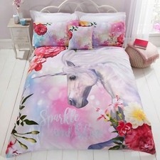 Housse De Couette Double Licorne Pailletée Avec Fleurs Pour Enfants Filles