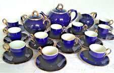 Service à Thé à café Faïence Lunéville Bleu de Sèvres et or complet 29 pièces