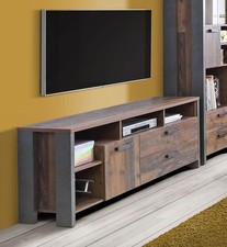 Meuble Bas TV En Bois Ancien Vintage Béton Gris Foncé 161Cm