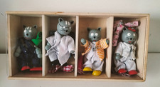 La Famille de Léon le Chaton – Coffret 4 chats en bois articulés vintage VILAC