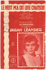 Partition Chant 1944 - Zarah LEANDER  Le vent m'a dit (tampon contrôle allemand)
