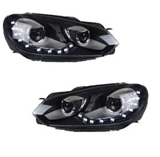 LOT DE 2 FEUX PHARE AVANT POUR VW GOLF 6 A LED FOND NOIR LOOK GTI