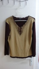 Haut Pull brodé beige marron