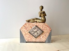 Pendule de cheminée art déco en marbre et régule 1930, garniture ancienne