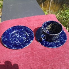 GRANDE TASSE ET 2 SOUS TASSES MARBRÉES VERNISSEES BENNINGTON POTTERS VERMONT