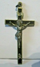Ancien pendentif crucifix 2 couleur argent et bois christ de collection vintage