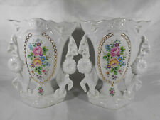 MAGNIFIQUE PAIRE VASE DE MARIÉE DECOR FLORAL EN PORCELAINE DE PARIS