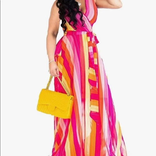 Orange striped maxi dress - orange,