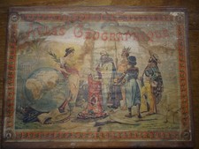 Jeu Ancien 48 Cubes en Bois Atlas Géographique XIXème Complet