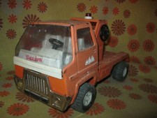 Vintage 70s Ancien CAMION 32cm en TÔLE ORANGE SANSON RICO ? Made In Spain