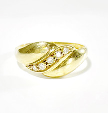 Vintage 18k gold diamond croissant ring, Gold and diamond gadroon ring