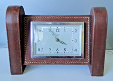 Réveil Pendulette BAYARD ancien mécanique cadre cuir marron de bureau art déco