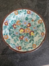 Plat Creux Barbotine Cerart Monaco Vintage Décor Floral Fond Vert Numéroté 1950