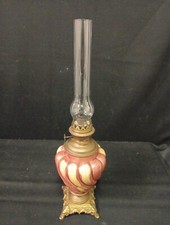 lampe à pétrole Barbotine Pied Bronze Pied H 32cm Lampe H 54cm Diam. 14cm