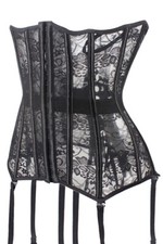 Serre taille corset underbust noir dentelle 6 porte jarretelles grande taille