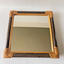 Miroir Carré  En Bambou Et Rotin Vintage  bicolore  36X36