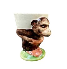 French Antique Rare Sarreguemines Monkey Egg Cup French Faience Animal