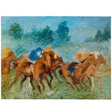 Tableau Huile Sur Toile Course de Chevaux Art Sur Toile Décorative 30x40cm