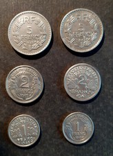 Lot pièces anciennes 5 2 1 francs années 1940  french coin collection monnaie