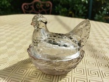 VERRE PRESSÉ MOULÉ FOIRE BONBONNIÈRE SUCRIER "LA POULE" PORTIEUX VALLERYSTHAL