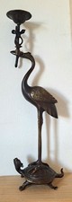 Bougeoir Japonais en bronze héron ou grue sur tortue