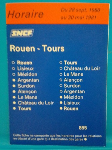 Horaires rouen tours 1980 - horaires,