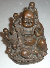 beau bouddha rieur avec 5 enfants d'origine chinoise en bronze, super ciselure!