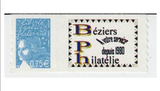 1 TIMBRE PERSONNALISE 3729 B 0,75 bleu ciel BEZIERS PHILATELIE