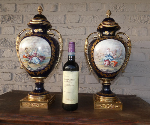 Pair large sevres style - style, cobalt