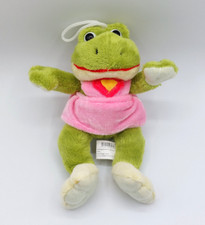 Peluche doudou grenouille vert jaune haut rose coeur 19 cm à suspendre